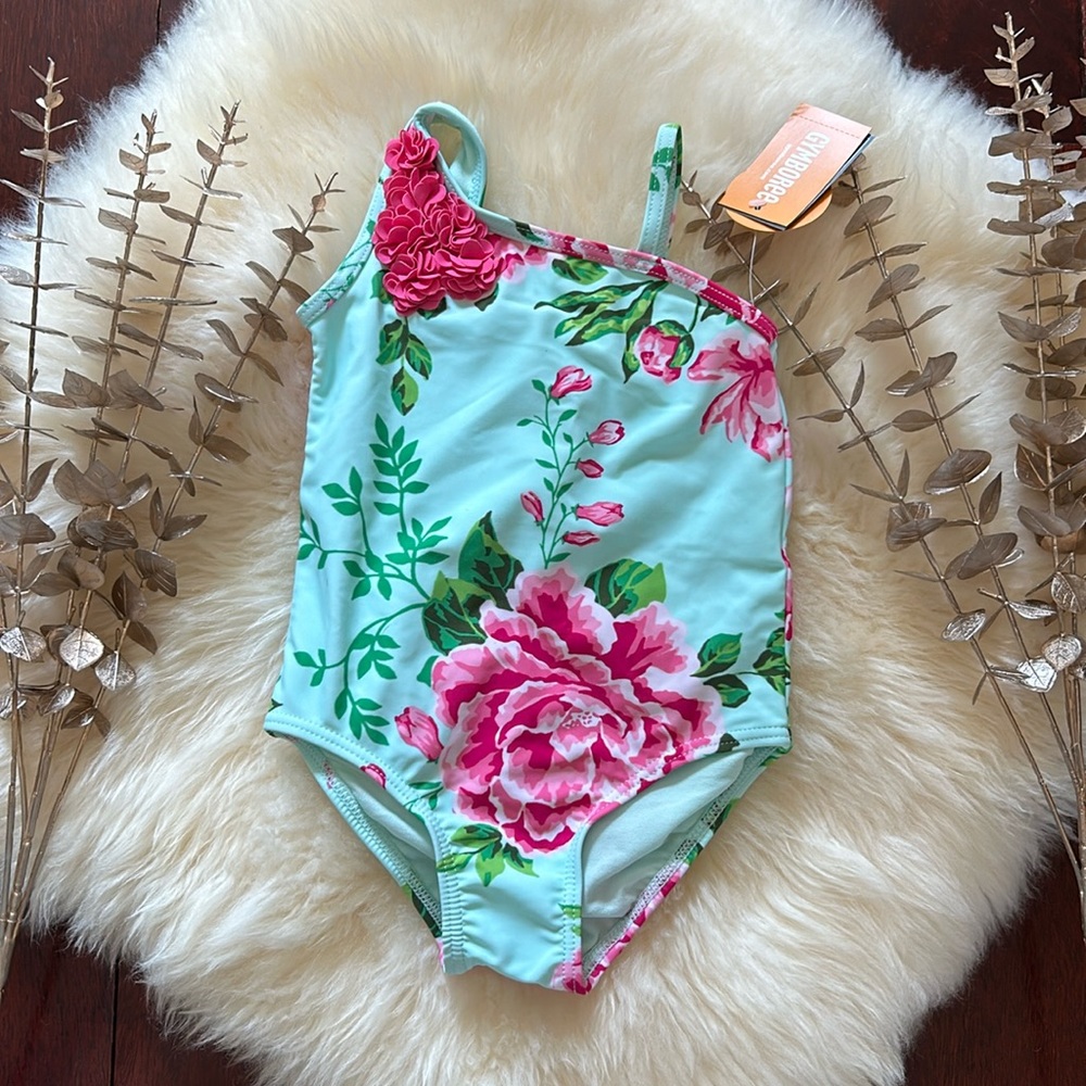 NWT Gymboree teal pink floral tropical girls swimsuit NEW!